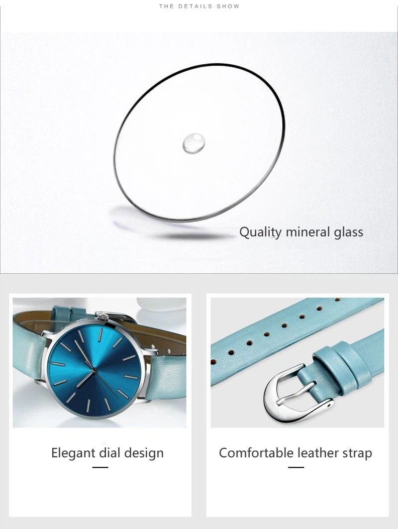 Simple Stylish Lady Steel Watch With Leather Strap OEM