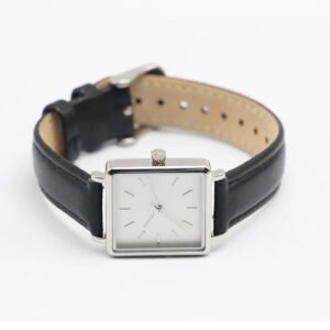 Product<br />Elegant square women steel watch for small<br />wrist<br />Case Stainless Steel<br />StrapInterchangable leather band<br />Waterproof 30 meters<br />Movement Japan quartz movement<br />Warranty 12 months<br />MOQ 300PCS, can do 100PCS per color