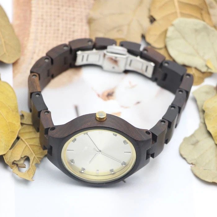 Ladies Wooden Watches * Slim wood watch with 36mm case * Miyota Quartz movement * Steel sunray dial with diamond * Bracelet with adjustable length