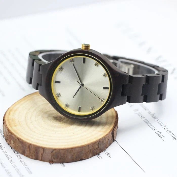 Ladies Wooden Watches * Slim wood watch with 36mm case * Miyota Quartz movement * Steel sunray dial with diamond * Bracelet with adjustable length