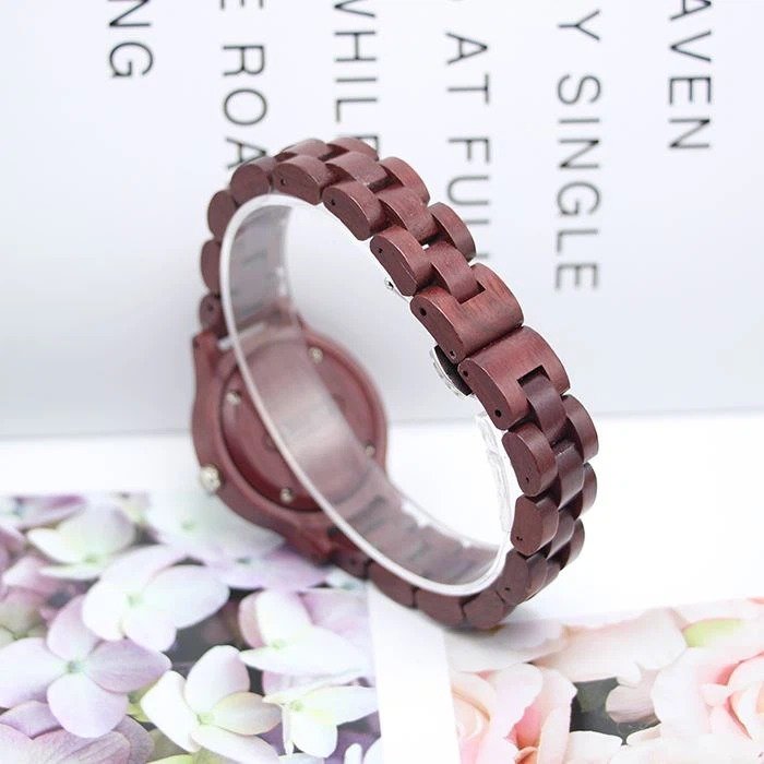 Genuine Wood Watches * Timepiece made of purpleheart wood * MOP dial with colorful diamond index * Certified with CE&RoHS standard * Case: 36mm Strap: 14mm
