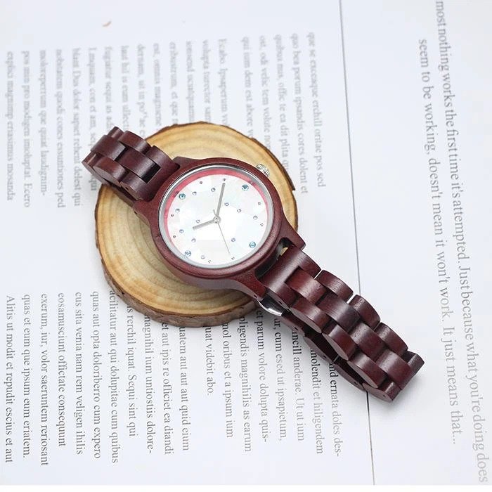 Genuine Wood Watches * Timepiece made of purpleheart wood * MOP dial with colorful diamond index * Certified with CE&RoHS standard * Case: 36mm Strap: 14mm