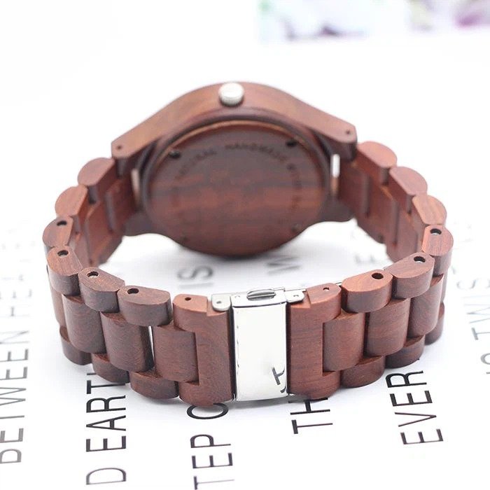 Blue And Wood Watch * Strap made of red sandal wood * Quartz movement, date function * Real marble dial * Personalized gifts box